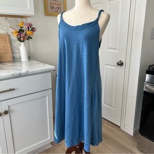 Cut Loose Linen/Cotton Blend Twist Strap Lightly Pleated Ruffle Hem Midi Dress